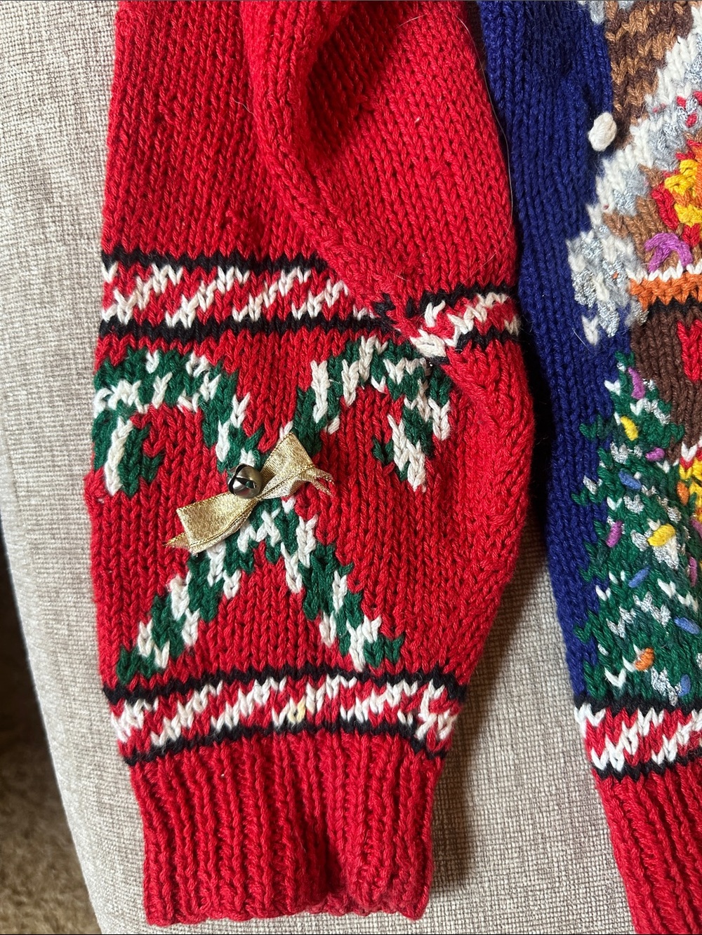 Vintage Marisa Christina 1992 handknit Christmas cardigan sweater gingerbread  M - Picture 4 of 6